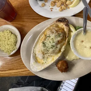Stuffed Flounder, Cheese Grits &amp; Rice Pilaf