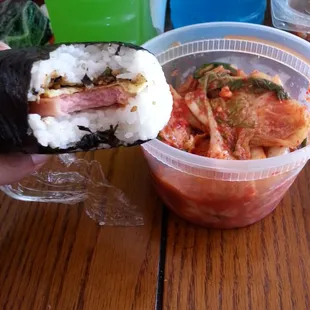 Best kimchee and musubi EVER cant have one without the other (;