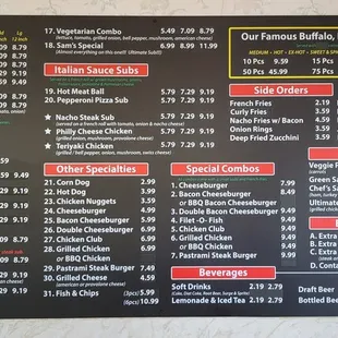 Latest menu as of April 2021