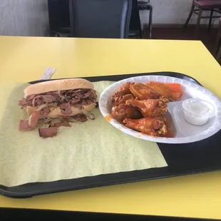 Pastrami and buffalo wings