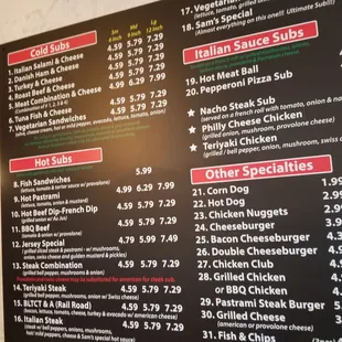 menu