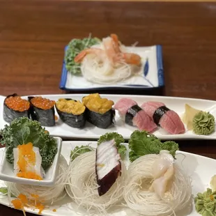 Ikura, uni, toro, sweet shrimp, squid, giant clam,