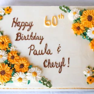 a birthday cake decorated with flowers
