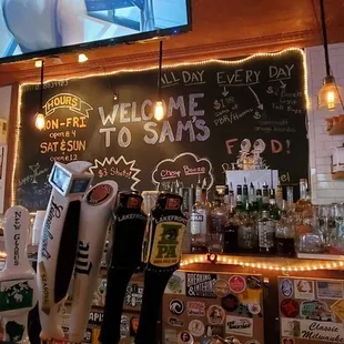 a surfboard on the bar