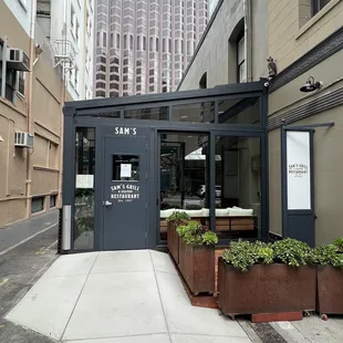 the entrance to the restaurant