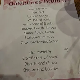 Here's the Galentine's Brunch menu!!!