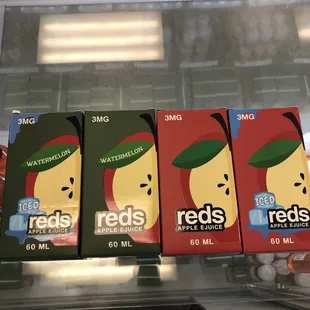 Reds watermelon, watermelon iced, apple and apple iced