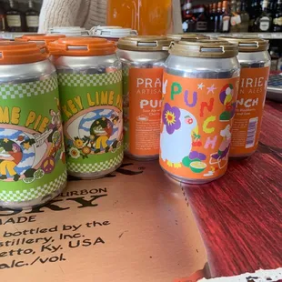 cans of beer on a table