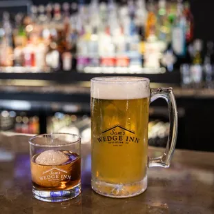 Tall Draft Beer (25oz) and a Signature Bourbon Ice Ball