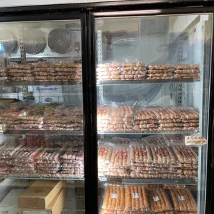 a display case full of donuts