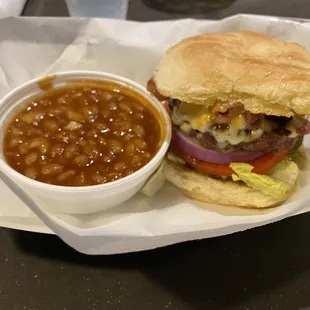 Lager Burger with baked beans