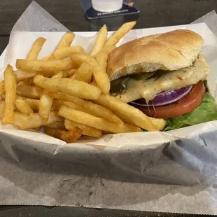 Flamin' Angry Chicken Sandwich with Fries