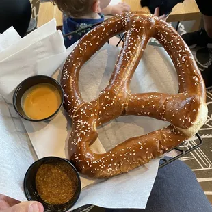 Giant Bavarian soft pretzel with Samuel Adams beer cheese and mustard