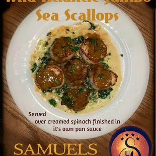 Pan seared in olive oil, deglazed w/ white wine &amp; lemon, creamed spinach w/Pecorino-Romano cheese, 'beurre noisette' pan sauce.