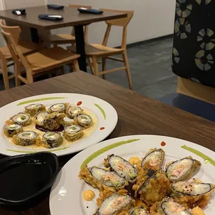two plates of food on a table