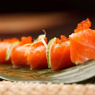 a closeup of a sushi on a leaf