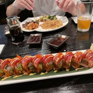 Flaming heart sashimi roll, chicken and steak hibachi