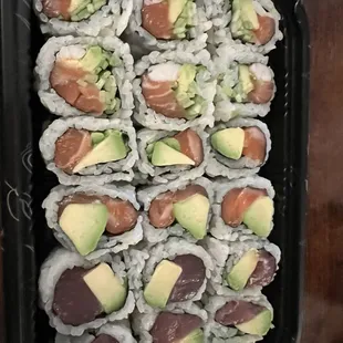 Salmon  and Tuna Avocado Rolls and NYC roll