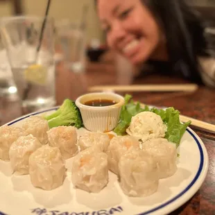 Shumai appetizer (w Hannah photobomb)