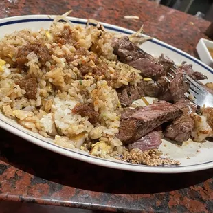 Fried rice with NY steak and Prawns combo