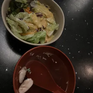 Salad with ginger dressing and miso soup