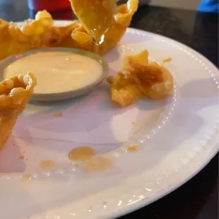 Crab Rangoon.. no cream cheese, no crab... more like oil pocket