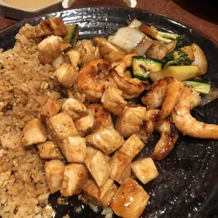 Chicken and shrimp dinner entree.