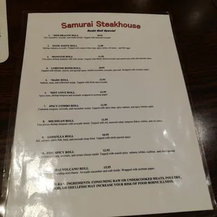 menu