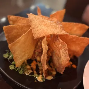 Spicy tuna and chips. Delicious