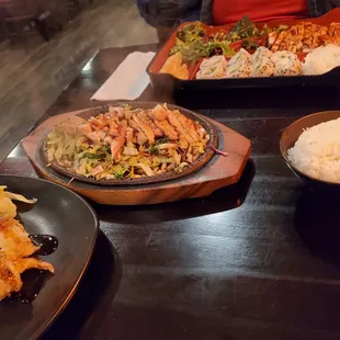 Sizzling  teriyaki chicken, crunch roll and the bento box