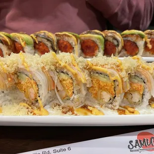 a large platter of sushi