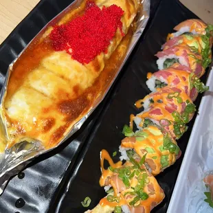 Baked scallop roll (left) and Bay roll (right)