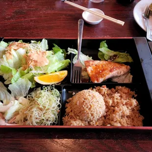 Salmon teriyaki bento box