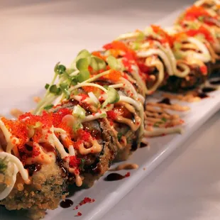 a long roll of sushi