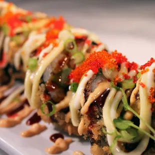 a close up of a sushi roll