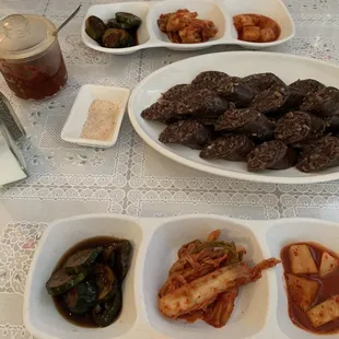 Soondae plate and some standard banchan