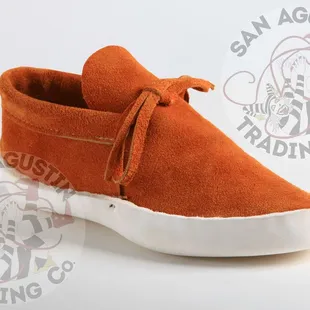 Gold Low-Cut style moccasin. All leather suede top grain and all leather white latigo leather soles.