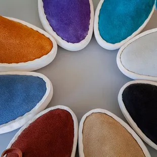 Detail toe shot of our handmade leather moccasins.