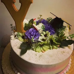 a cake decorated with flowers
