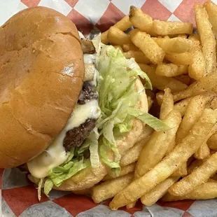 Mushroom Cheeseburger &amp; fries.