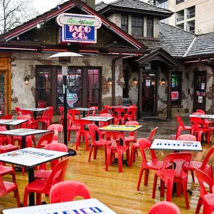 tables and chairs outside a restaurant