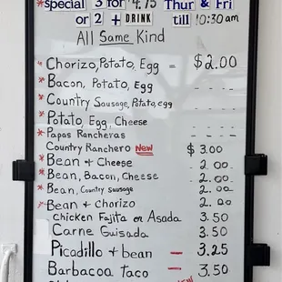 Taco Menu