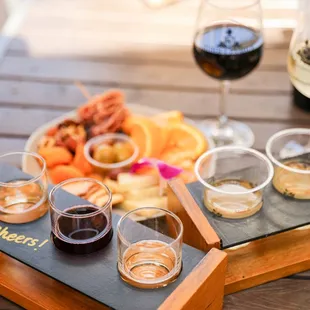 a selection of wines and appetizers