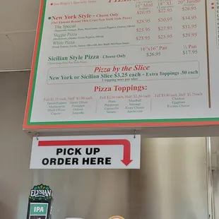 Pizza menu