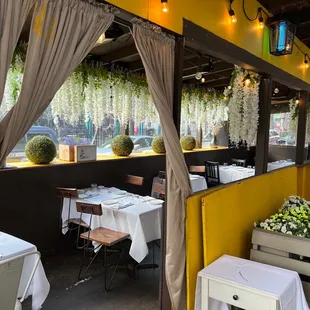 Outdoor &quot;patio&quot; w/ plexiglass in bkground w/ hanging flowers &amp; 2/3&apos;s of shed OPEN-AIR in foreground (TY for these pics &amp; Ur help, Mierco!)