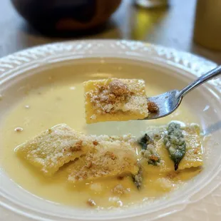 Butternut squash and amaretto filled ravioli with butter and sage