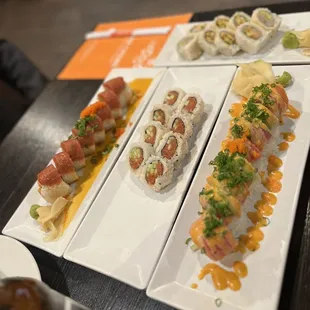 a variety of sushi and rolls