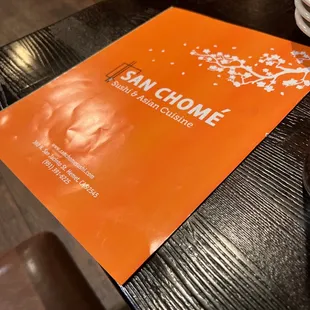 a menu on a table