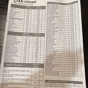 Sushi pricing