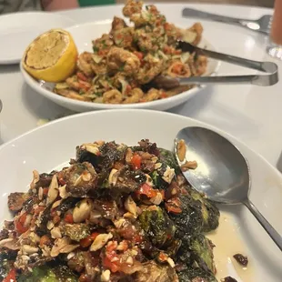 Calamari and Brussels sprouts